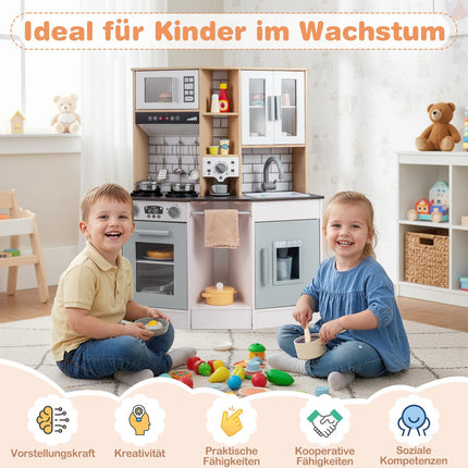 Wooden Play Kitchen with Light, Sound, Ice Maker – Gray