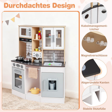Wooden Play Kitchen with Light, Sound, Ice Maker – Gray