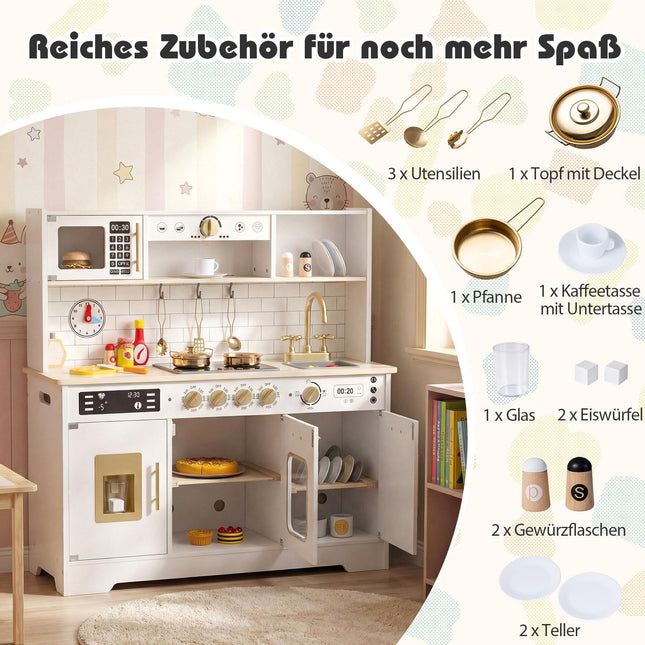 Wooden Play Kitchen with Light & Sound, Includes 14 Accessories