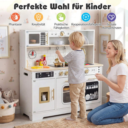 Wooden Play Kitchen with Light & Sound, Includes 14 Accessories