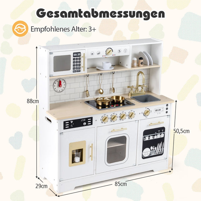 Wooden Play Kitchen with Light & Sound, Includes 14 Accessories