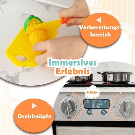 Wooden Play Kitchen with Light, Sound, Water Dispenser & Washer