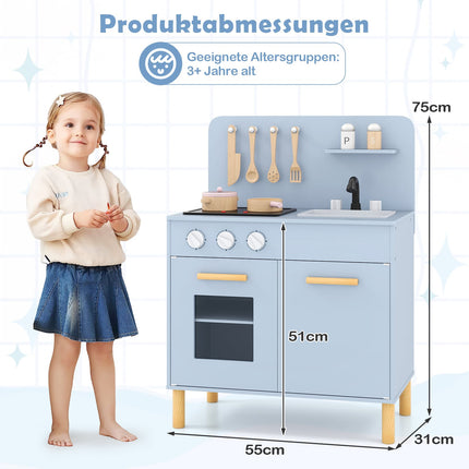 Wooden Play Kitchen with Lights, Sounds, Oven & Sink
