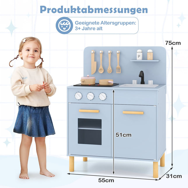 Wooden Play Kitchen with Lights, Sounds, Oven & Sink