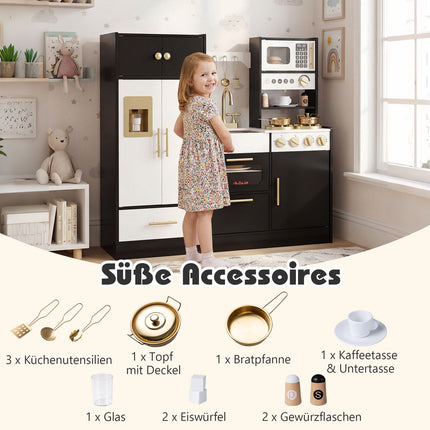Wooden Play Kitchen with Lights, Sounds, and Accessories