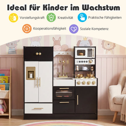 Wooden Play Kitchen with Lights, Sounds, and Accessories