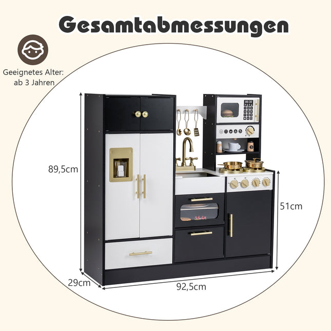 Wooden Play Kitchen with Lights, Sounds, and Accessories