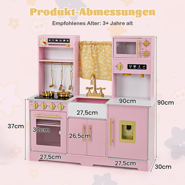 Wooden Play Kitchen with Sink & Accessories for Kids