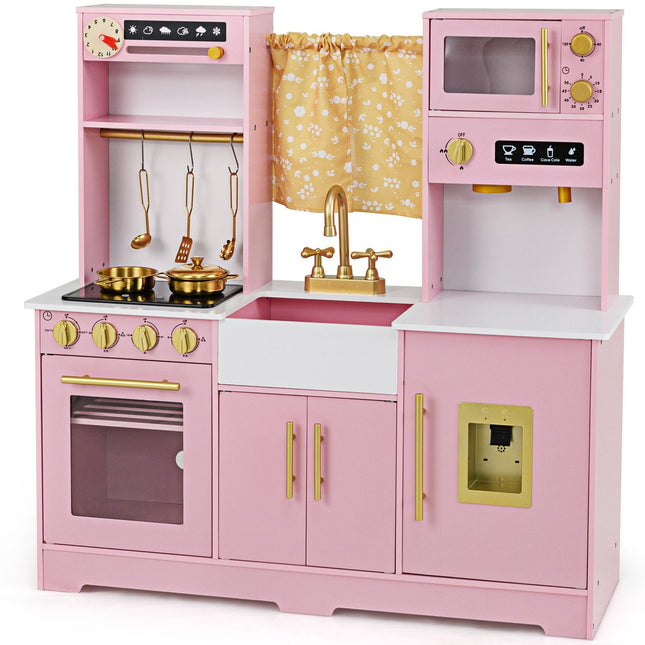 Wooden Play Kitchen with Sink & Accessories for Kids