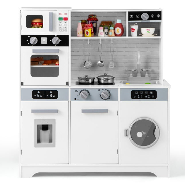 Wooden Play Kitchen with Sink & Faucet for Kids 3+