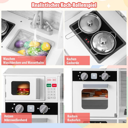 Wooden Play Kitchen with Sink & Faucet for Kids 3+