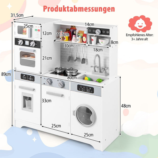 Wooden Play Kitchen with Sink & Faucet for Kids 3+