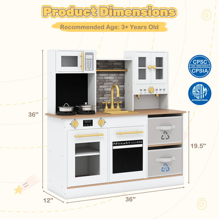 Wooden Play Kitchen with Sink, Lights, Sounds, Storage