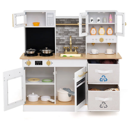 Wooden Play Kitchen with Sink, Lights, Sounds, Storage