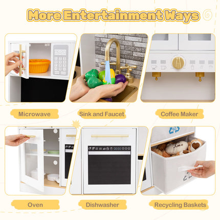 Wooden Play Kitchen with Sink, Lights, Sounds, Storage