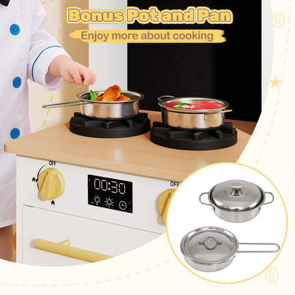 Wooden Play Kitchen with Sink, Lights, Sounds, Storage