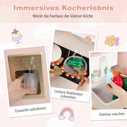 Wooden Play Kitchen with Storage & 17 Accessories, Pink