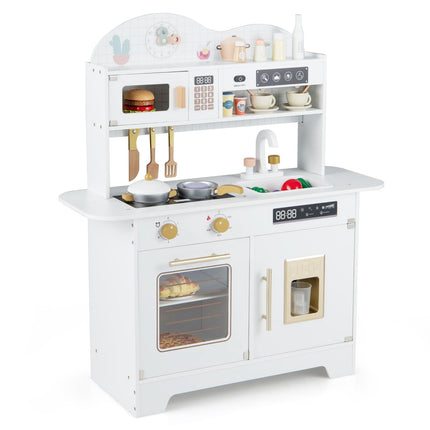 Wooden Play Kitchen with Storage & 17 Accessories, White