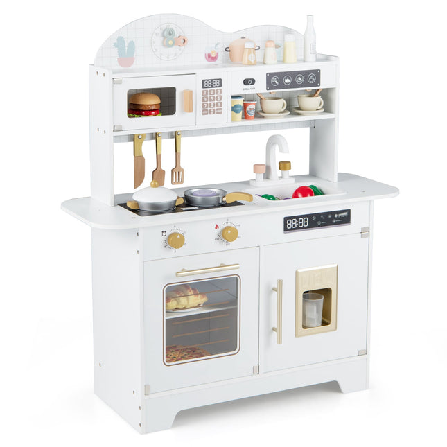 Wooden Play Kitchen with Storage & 17 Accessories, White