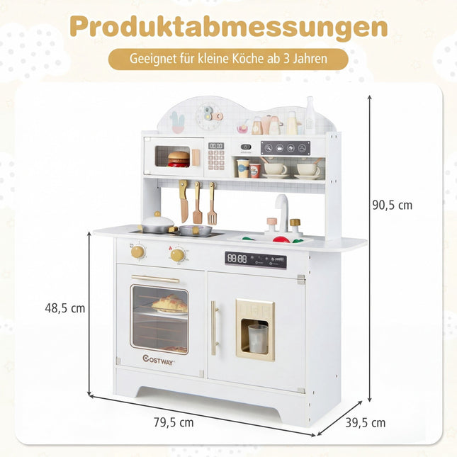 Wooden Play Kitchen with Storage & 17 Accessories, White