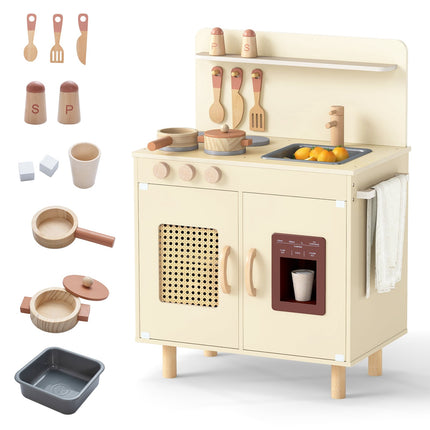 Wooden Play Kitchen with Storage & Accessories