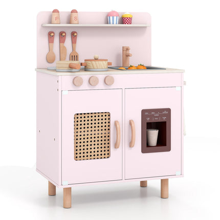Wooden Play Kitchen with Storage, Light & Sound, Pink