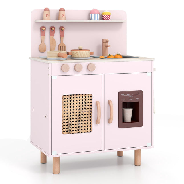 Wooden Play Kitchen with Storage, Light & Sound, Pink