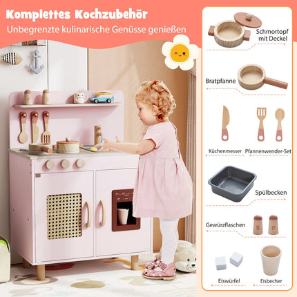 Wooden Play Kitchen with Storage, Light & Sound, Pink