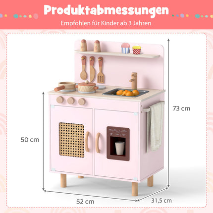 Wooden Play Kitchen with Storage, Light & Sound, Pink