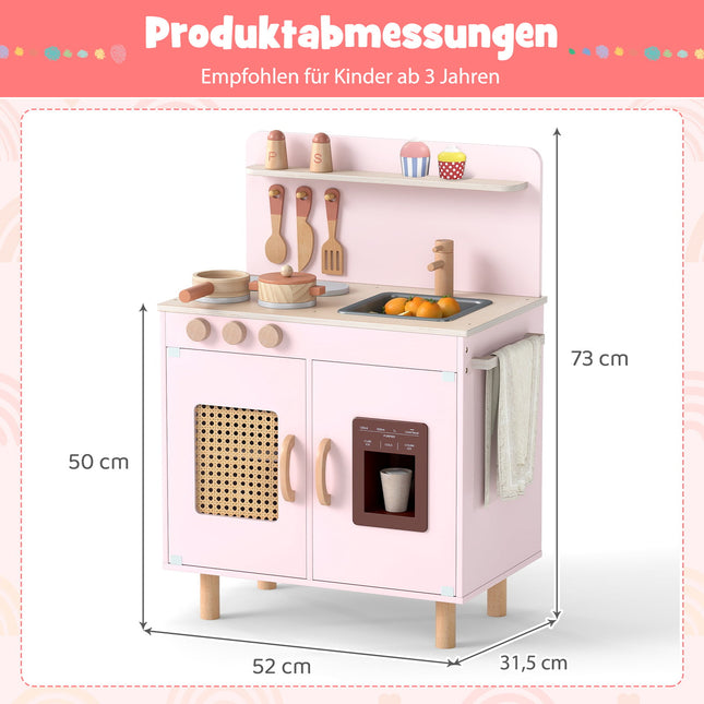 Wooden Play Kitchen with Storage, Light & Sound, Pink