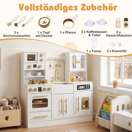 Wooden Play Kitchen with Stove, Sink, Light & Sound