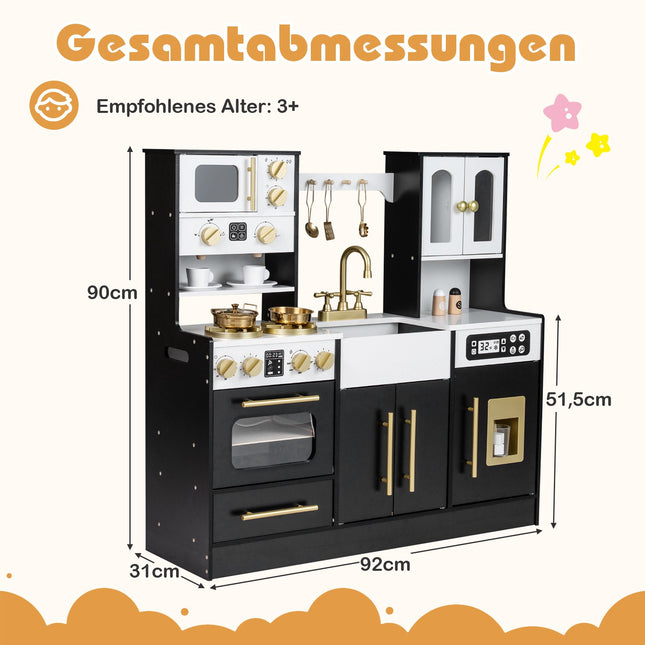 Wooden Play Kitchen with Stove, Sink, Lights & Sound