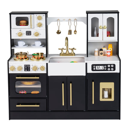 Wooden Play Kitchen with Stove, Sink, Lights & Sound