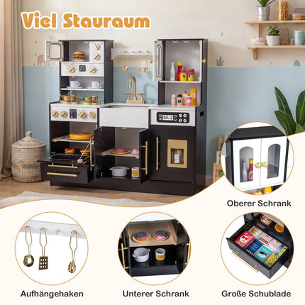Wooden Play Kitchen with Stove, Sink, Lights & Sound