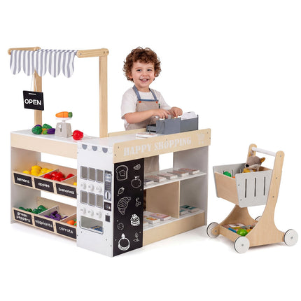 Wooden Play Store Set with Shopping Cart & Cash Register