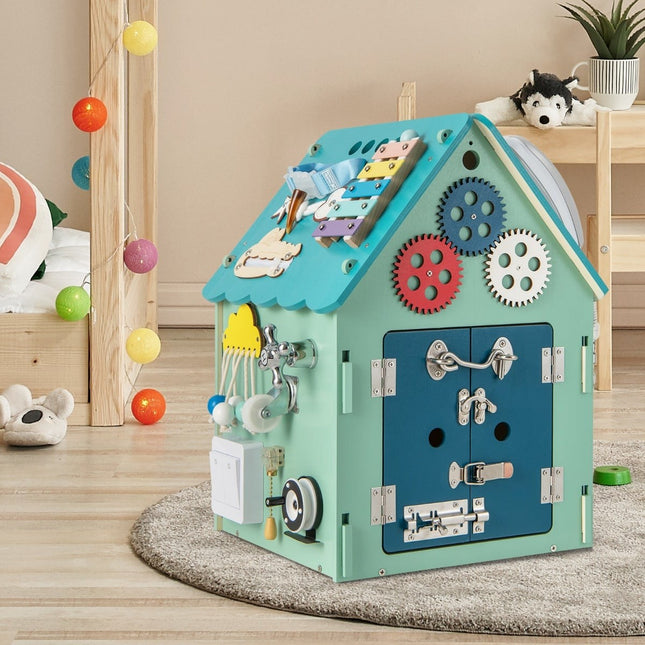 Wooden Playhouse with Sensory Games and Storage for Kids