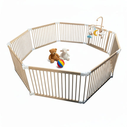 Wooden Playpen, Foldable, 8 Panels, Safe Play Area