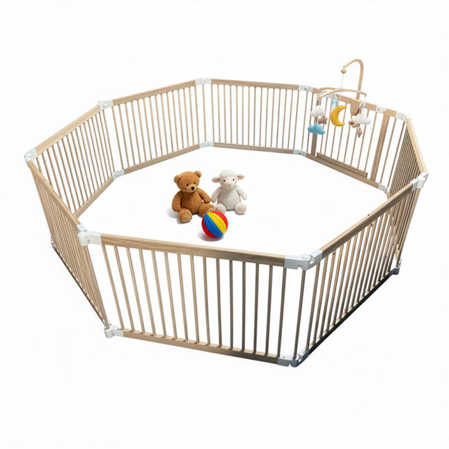 Wooden Playpen, Foldable, 8 Panels, Safe Play Area