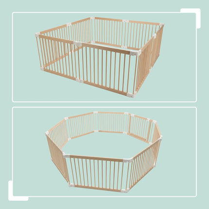 Wooden Playpen, Foldable, 8 Panels, Safe Play Area