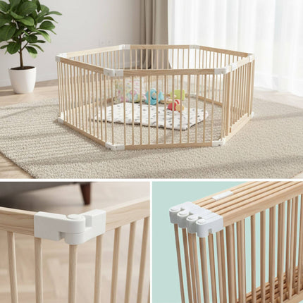 Wooden Playpen, Foldable, 8 Panels, Safe Play Area