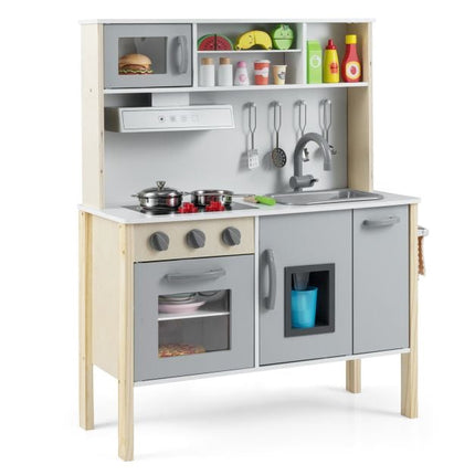 Wooden Pretend Play Kitchen Set With Sink, White