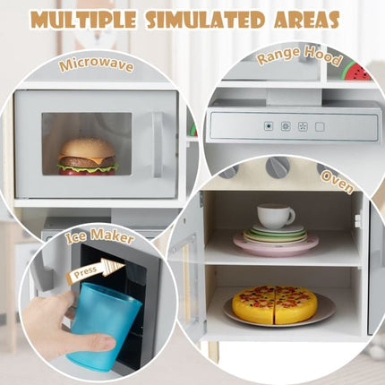 Wooden Pretend Play Kitchen Set With Sink, White