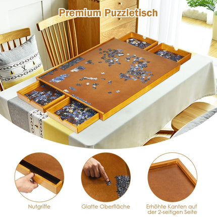 Wooden Puzzle Table with 4 Drawers, 80 x 65 cm