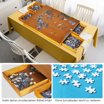 Wooden Puzzle Table with 4 Drawers, 80 x 65 cm