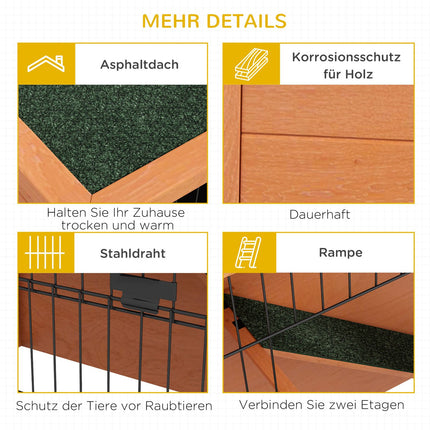 2-story wooden rabbit hutch with outdoor ramp