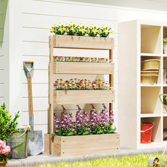 Raised wooden garden bed with drainage, 4 levels, 88x45x140 cm