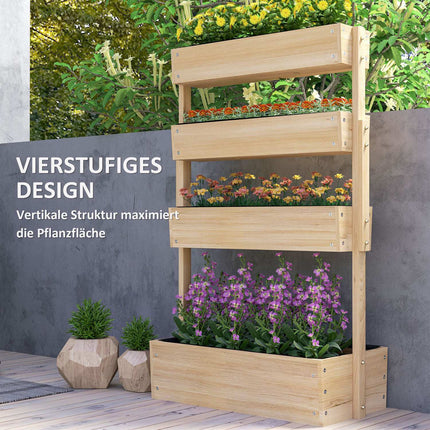 Houten verhoogd bed, plantenbed op 4 niveaus met drainagegaten, koud frame, tuinbed, plantenbak, 88,5 x 45 x 140 cm, moestuin voor tuin, balkon, plantenpot voor bloemen, planten, fruit, groenten