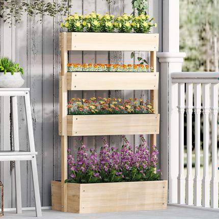 Houten verhoogd bed, plantenbed op 4 niveaus met drainagegaten, koud frame, tuinbed, plantenbak, 88,5 x 45 x 140 cm, moestuin voor tuin, balkon, plantenpot voor bloemen, planten, fruit, groenten