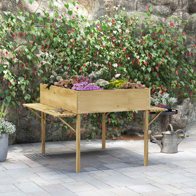 Raised wooden garden bed with 12 dividers and cold frame