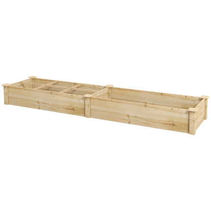 Large wooden raised garden bed, 2 compartments, 237x60x25cm